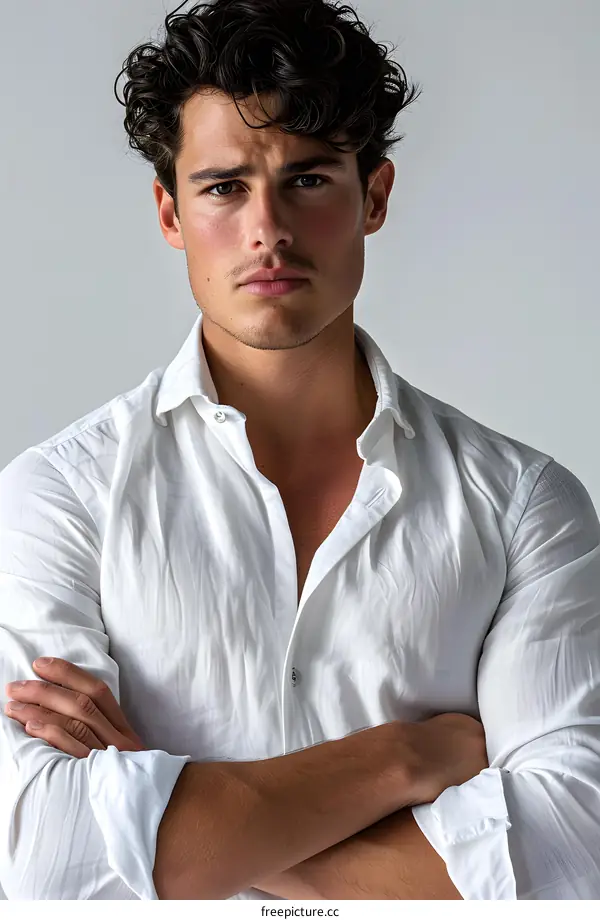 Portrait of a handsome young man in a white shirt