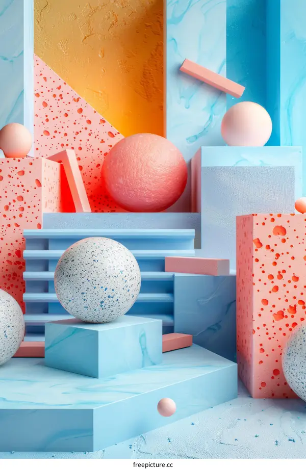 Pink and blue pastel color 3D rendering of geometric shapes