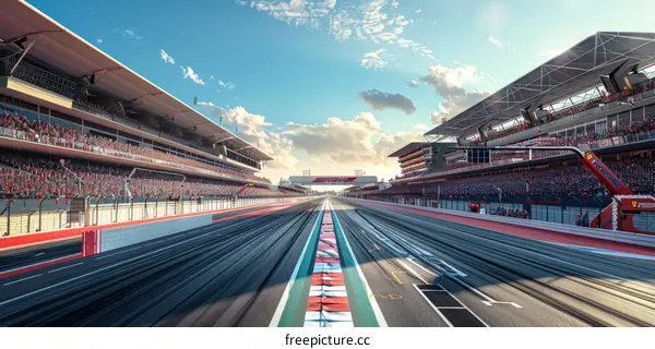 Formula One cars racing on a track with grandstands full of spectators