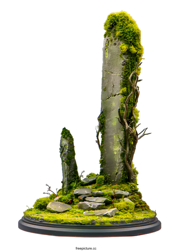 [Transparent Background PNG]Stone Ruins overgrown with moss and vines Miniature