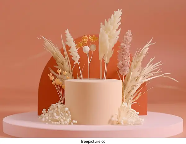 Dried Flower Arrangement On Beige Cake