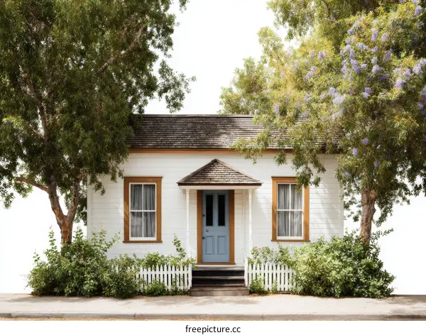 Charming White House with Lush Landscaping
