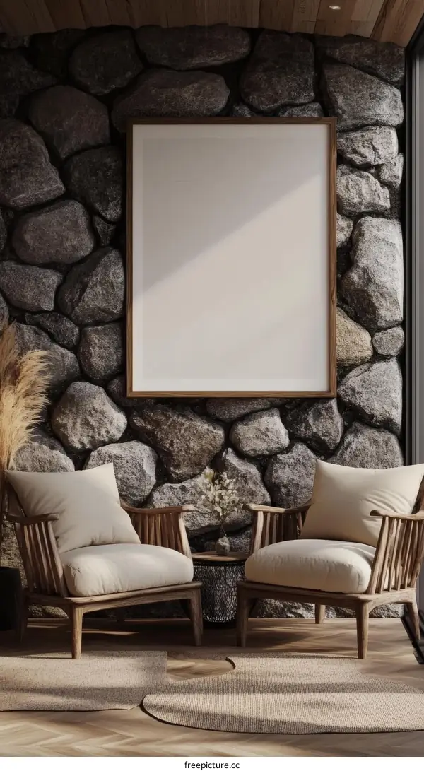 Modern Living Room Interior Design with Blank Picture Frame