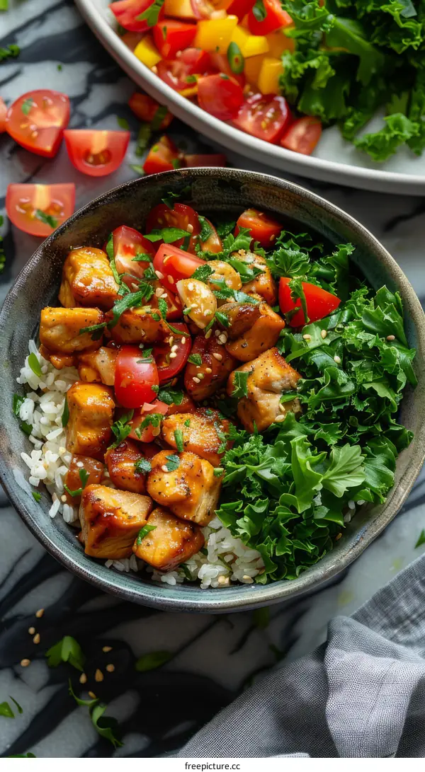 Teriyaki Chicken Bowl with Kale and Tomatoes