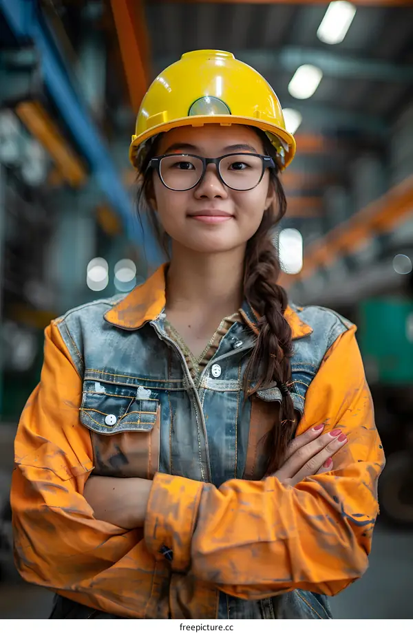 Confident Female Engineer in Hard Hat