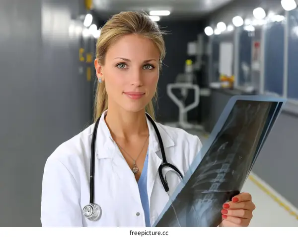 Female Doctor Examining X-Ray Image in Clinic