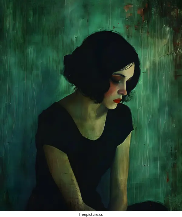 portrait of a young woman with black hair and red lips