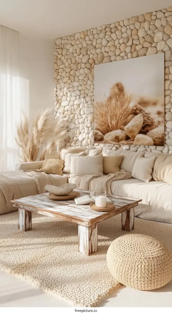 Beige Minimalist Living Room Design Illustration