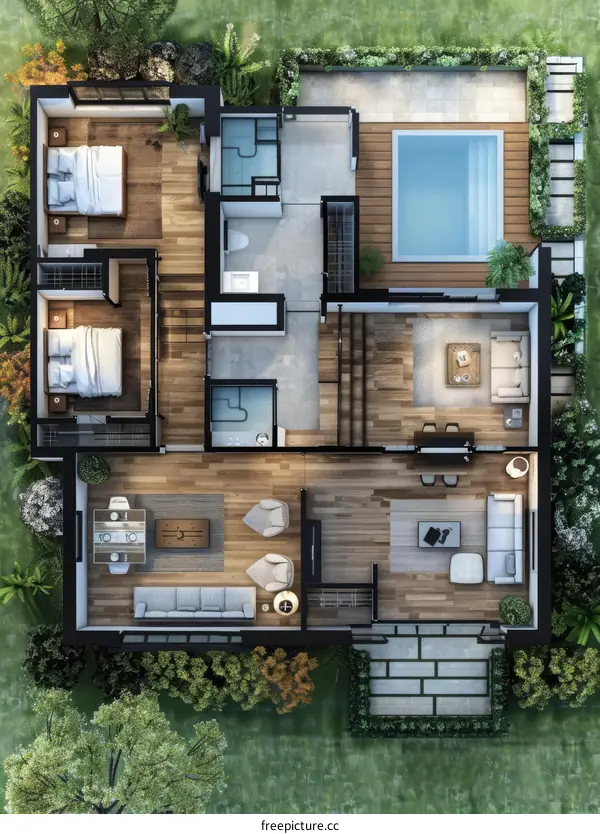 Modern House Floor Plan with Swimming Pool