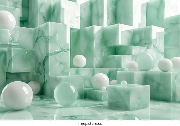 Abstract Mint Green Marble Blocks and Spheres