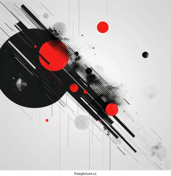 Black and red abstract geometric shapes with halftone pattern