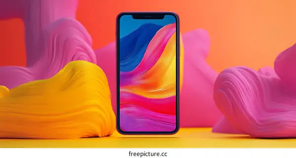 Abstract Phone Wallpaper with Colorful Wavy Lines