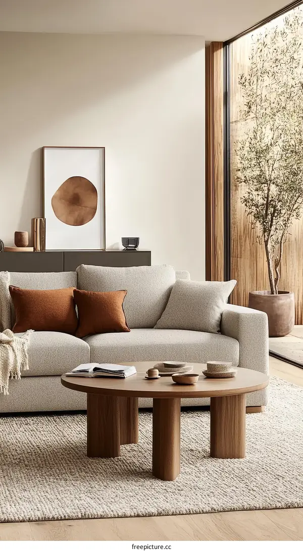 Modern Living Room with Wooden Coffee Table