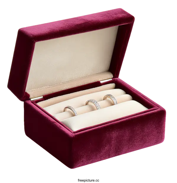 [Transparent Background PNG]Elegant Burgundy Velvet Ring Box with Three Rings