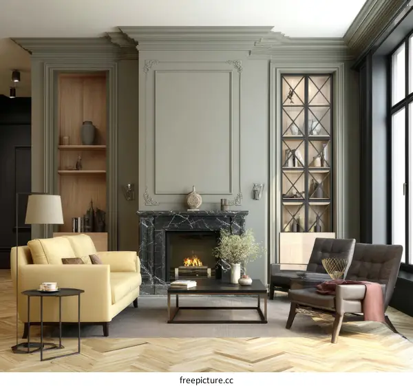 Classic Living Room with Fireplace Interior Design