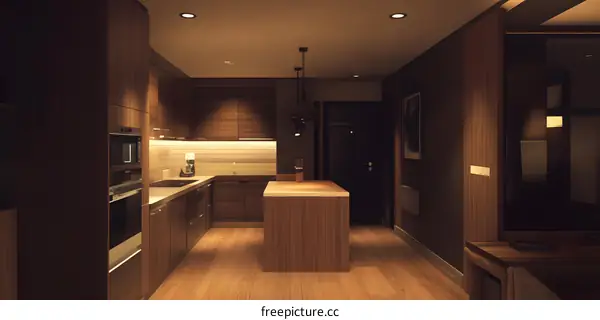 Modern Kitchen Interior Design with Wooden Cabinets and Island