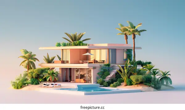 Modern Minimalist Tropical Villa with Pool