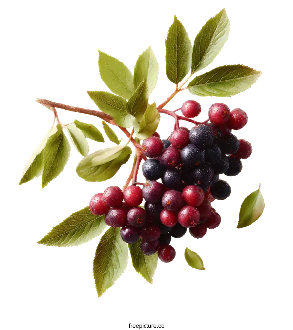 [Transparent Background PNG]Close-up of a Branch with Berries and Leaves