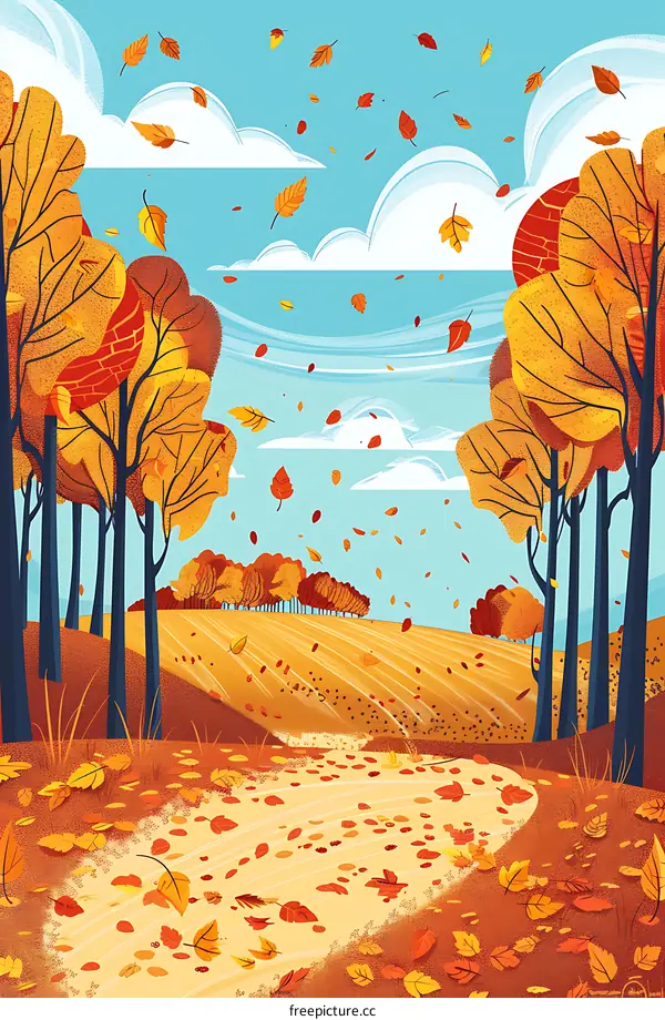 Autumn Landscape with Falling Leaves