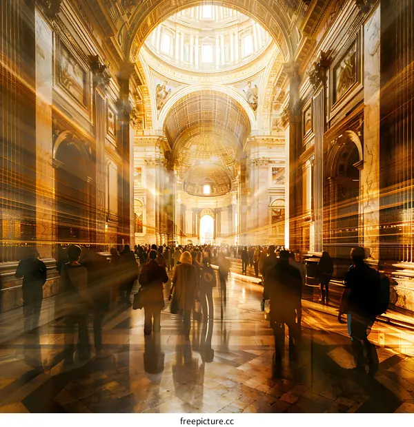 Light Beams Shining Through Church Dome