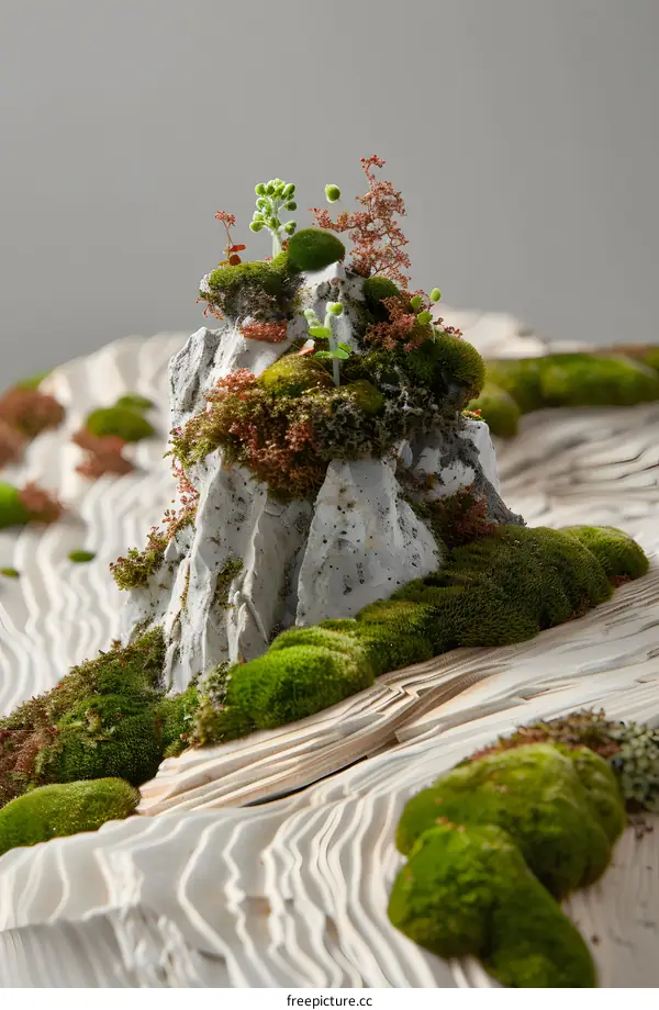 Miniature Mountain Landscape with Moss and Plants