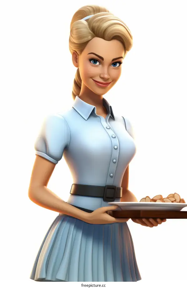 Illustration of a waitress holding a plate of food