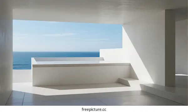 Minimalist White Room with Ocean View and Clean Design
