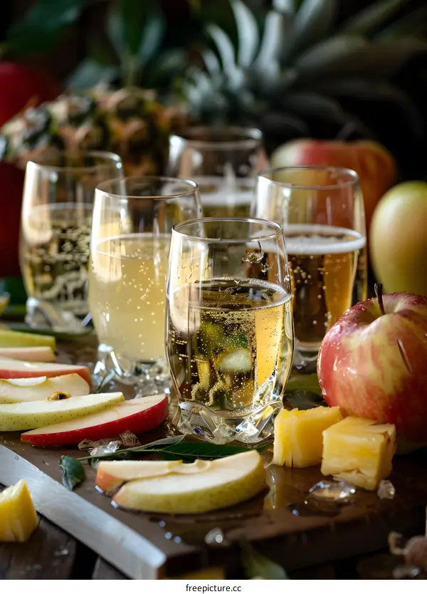 Sparkling Apple Cider with Pineapple Slices