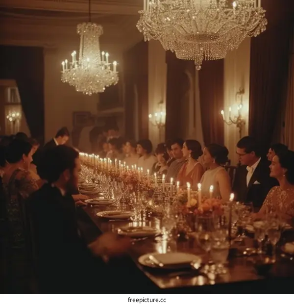 An elegant dinner party in the early 20th century
