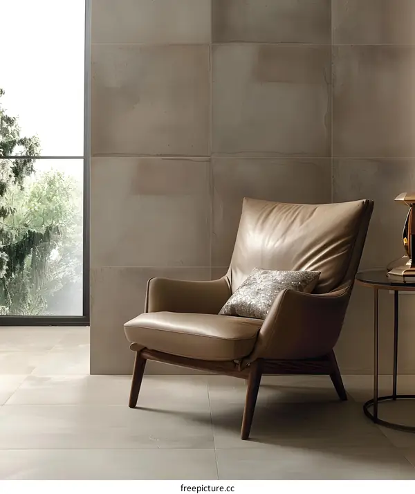 Modern Interior Design with Leather Chair and Concrete Wall