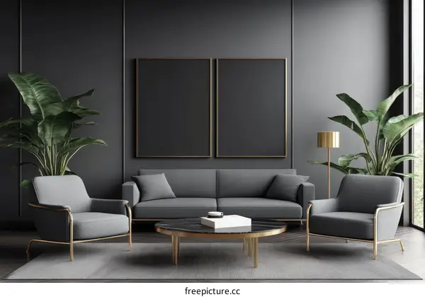 Modern Dark Gray Living Room Interior Design