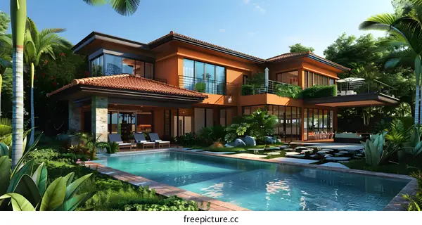 Palm Trees Around the Luxurious Mansion