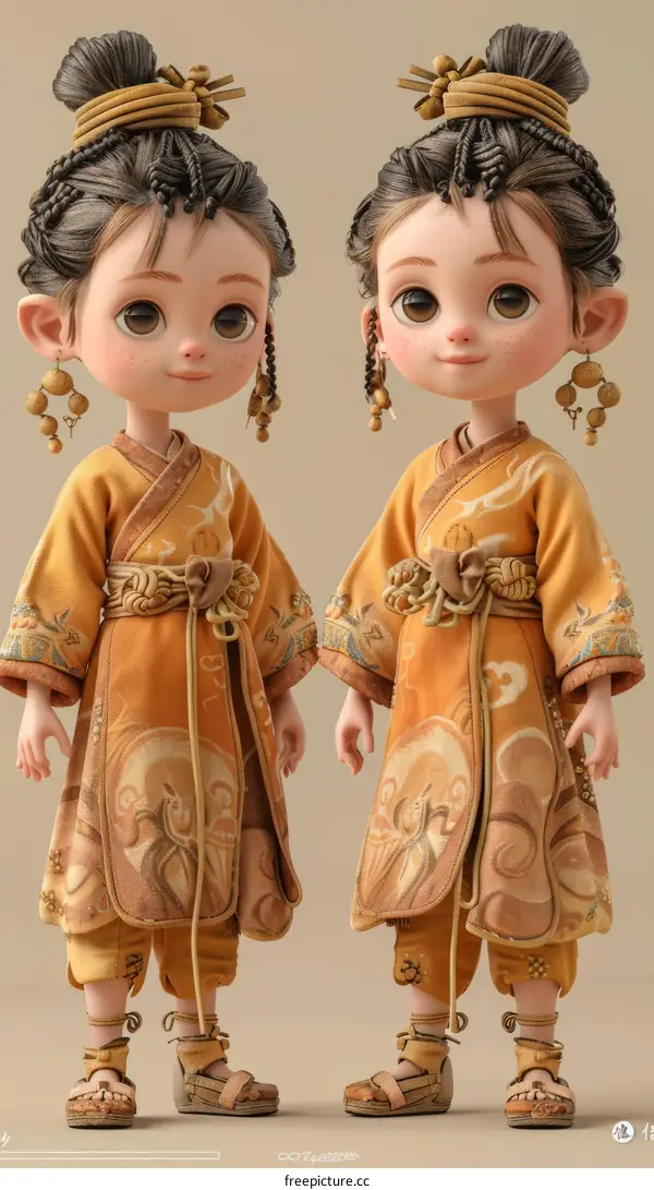 Two cute Chinese girls in traditional Chinese clothing