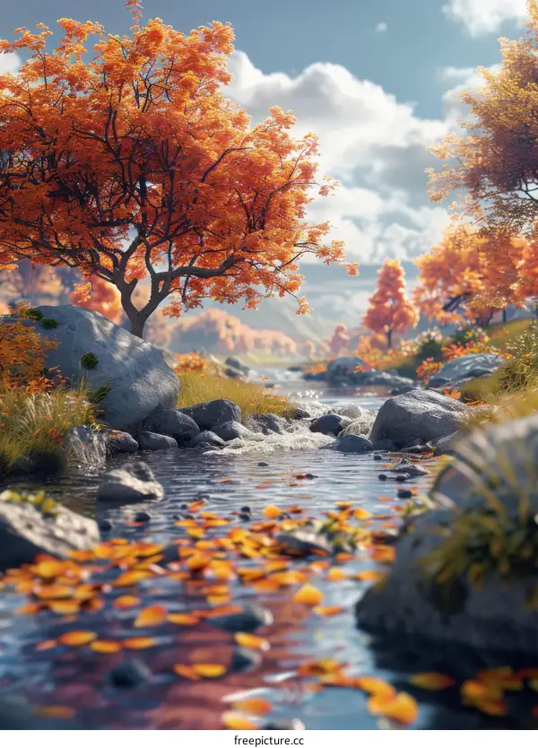 Vibrant Autumn Forest with River