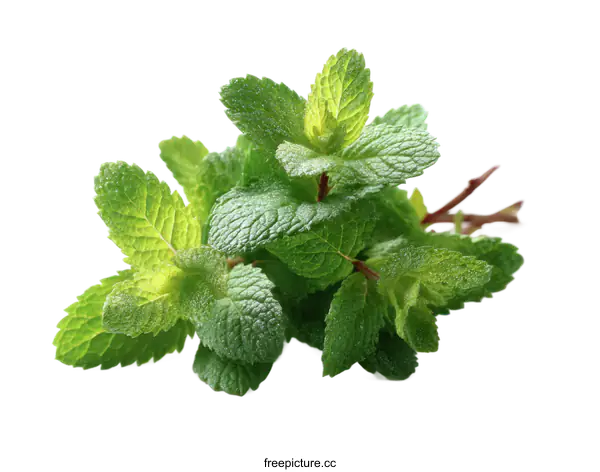 [Transparent Background PNG]Fresh Mint Leaves Close-up on White Background