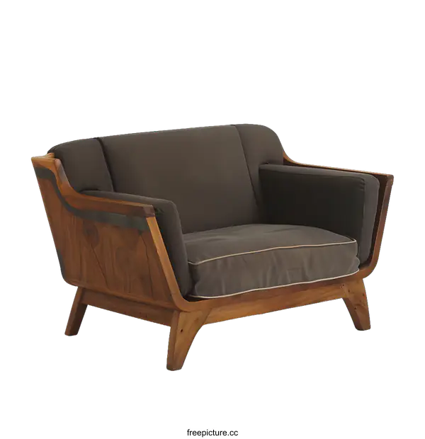 [Transparent Background PNG]Modern Mid Century Armchair With Wooden Frame
