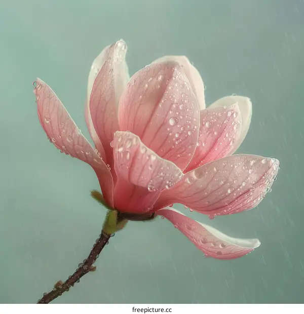 Pink Magnolia Petals Adorned with Raindrops