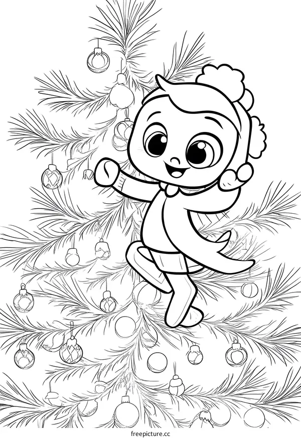 Cute Cartoon Girl with Christmas Tree