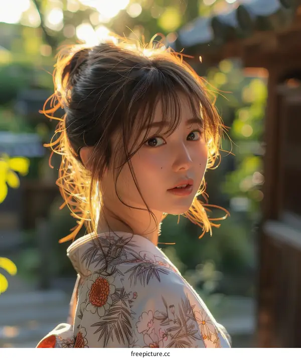 Asian Woman in Traditional Japanese Kimono