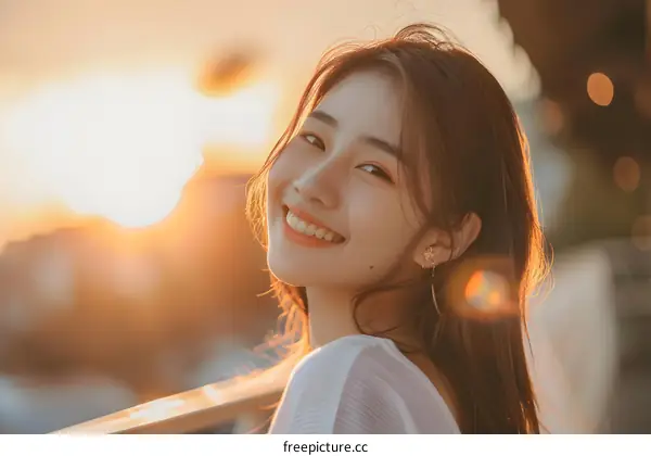 Smiling Woman Against Sunset
