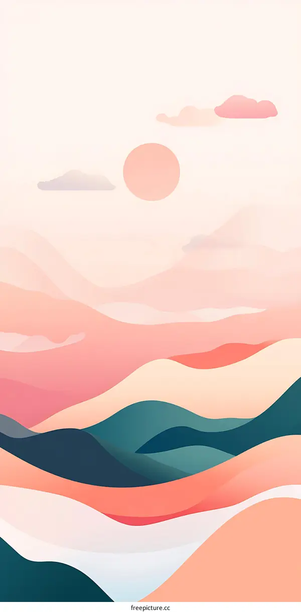 Abstract Pastel Sunset Landscape With Wavy Mountains