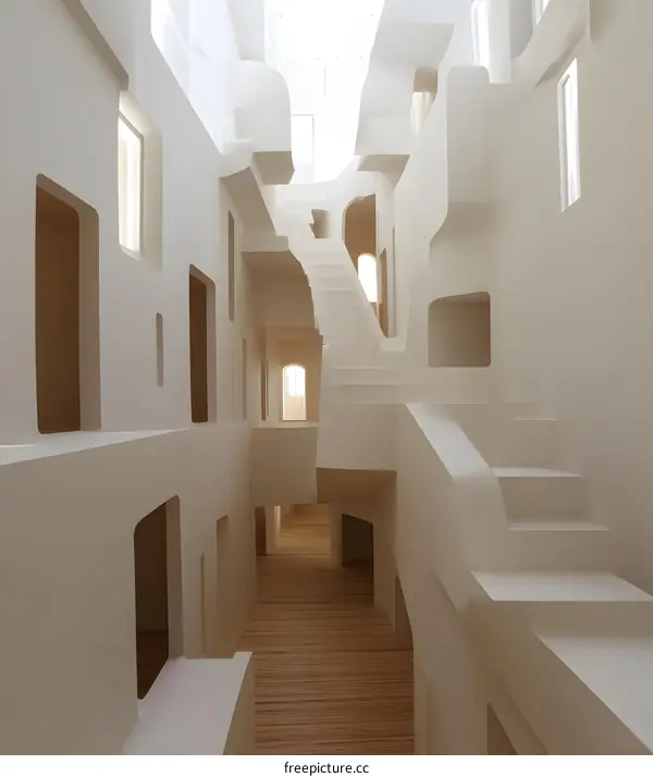 Modern White Architecture Interior With Stairs
