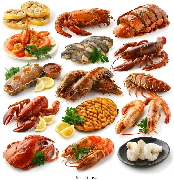 Seafood Collection Isolated on White Background