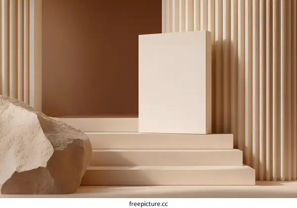 Abstract Minimalist Beige Background With Rock And Stairs