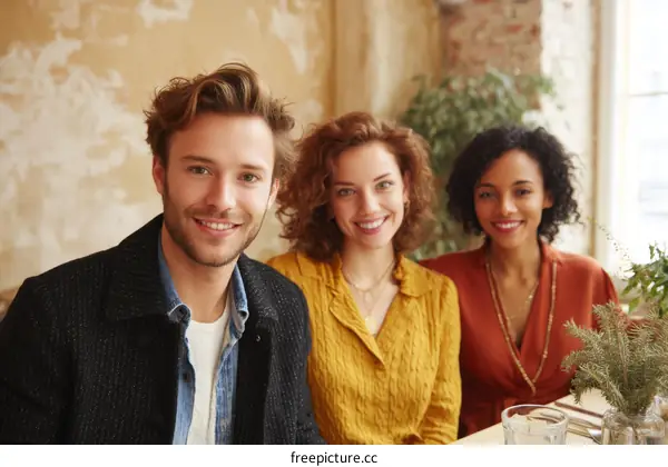 Three Friends Enjoying a Casual Meal