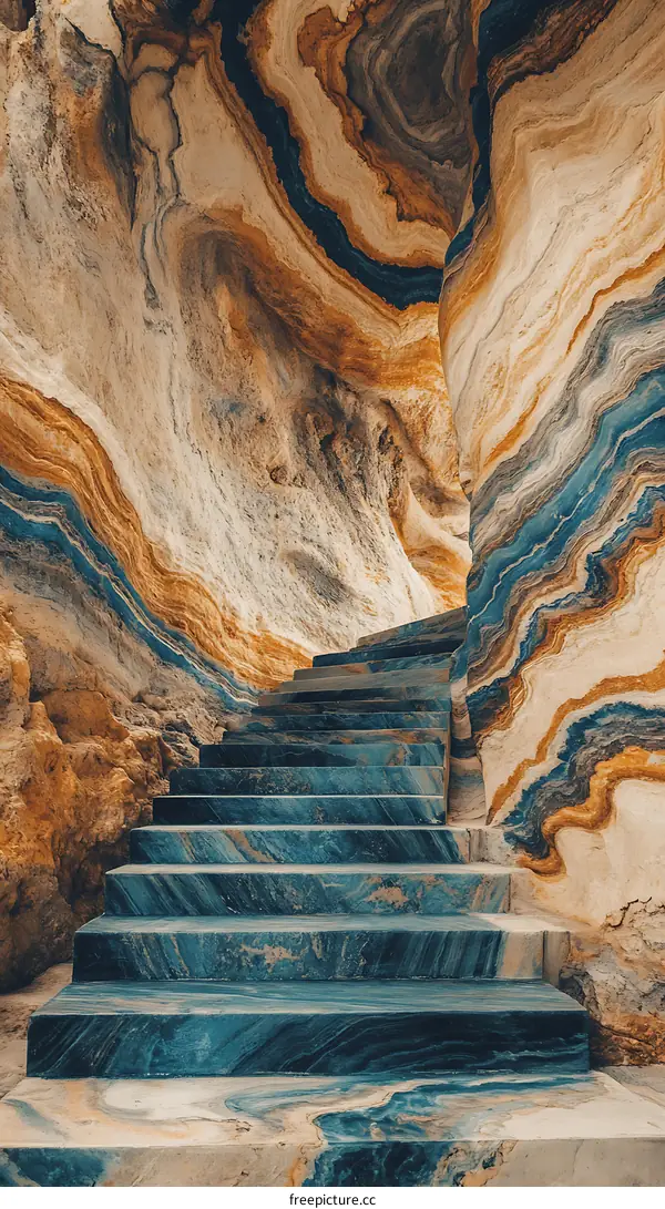 Blue Marble Stairs Leading Up to Swirling Rock Formation