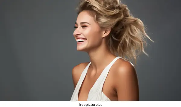 Portrait of a beautiful blonde woman laughing