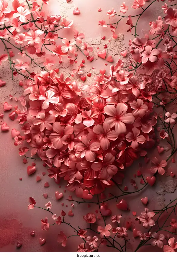 Pink flowers in the shape of a heart