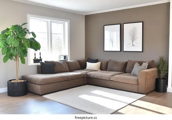 Modern Living Room with Sectional Sofa and Plants