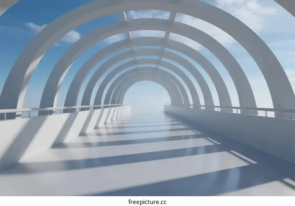 Modern Arched Bridge Structure with Clear Sky Background